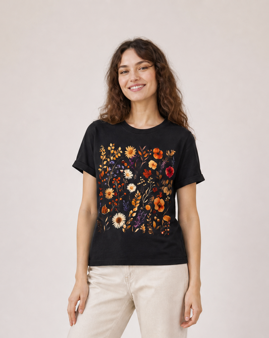 Autumn Boho Floral Print - Bella Canvas Super Soft T Shirt