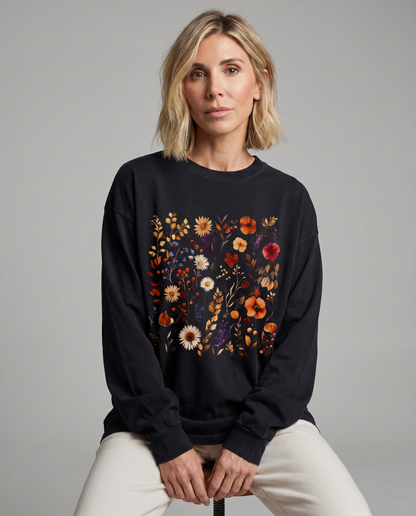 Autumn Boho Floral Print - Comfort Colors Premium Long Sleeve T Shirt