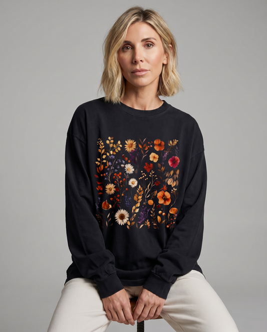 Autumn Boho Floral Print - Comfort Colors Premium Long Sleeve T Shirt