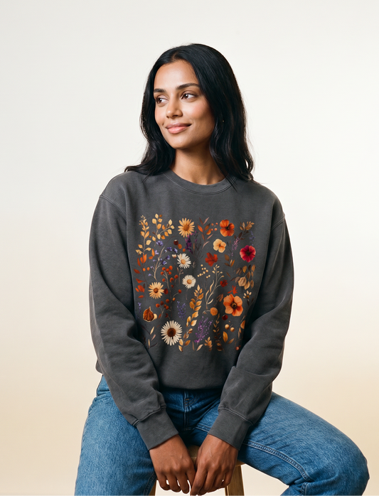 Autumn Boho Floral Print - Comfort Colors Premium Heavyweight Sweatshirt
