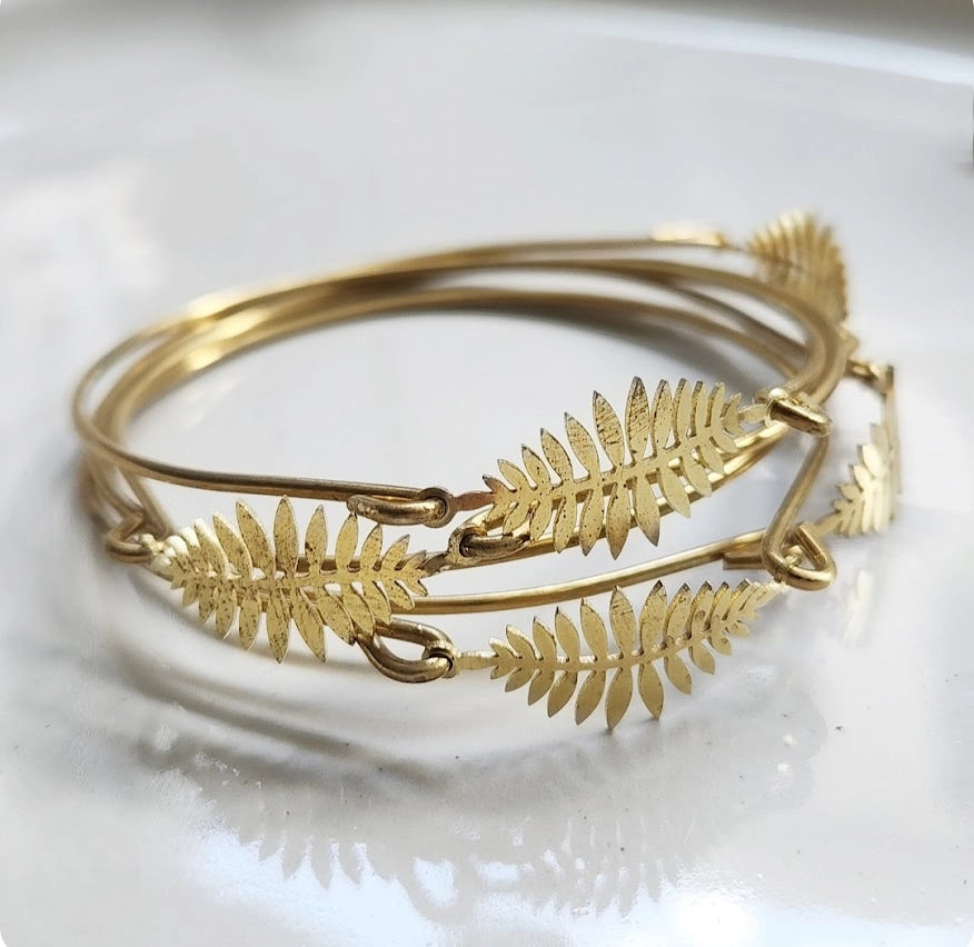 Fern Leaf Stackable Brass Bangle Bracelets
