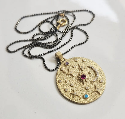 Stars and Moon Zodiac Charm, Cz & Purple Sapphire Necklaces