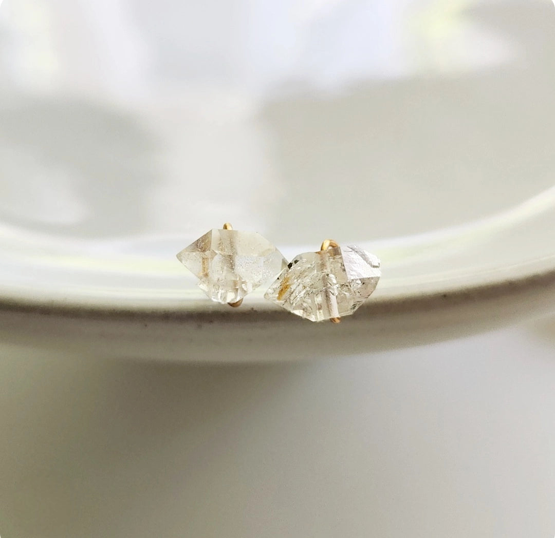 Natural Tibetan Quartz w/ Anthraxolite Stud Post Earrings
