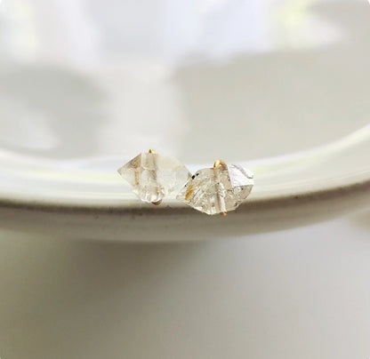 Natural Tibetan Quartz w/ Anthraxolite Stud Post Earrings