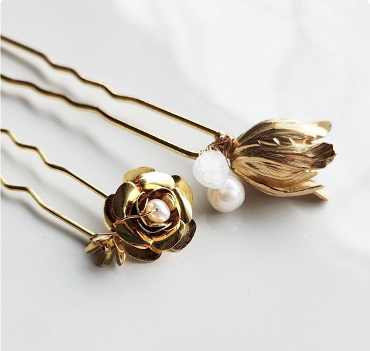 Roses and Tulips Gemstone Cluster U-Hairpins For Updos