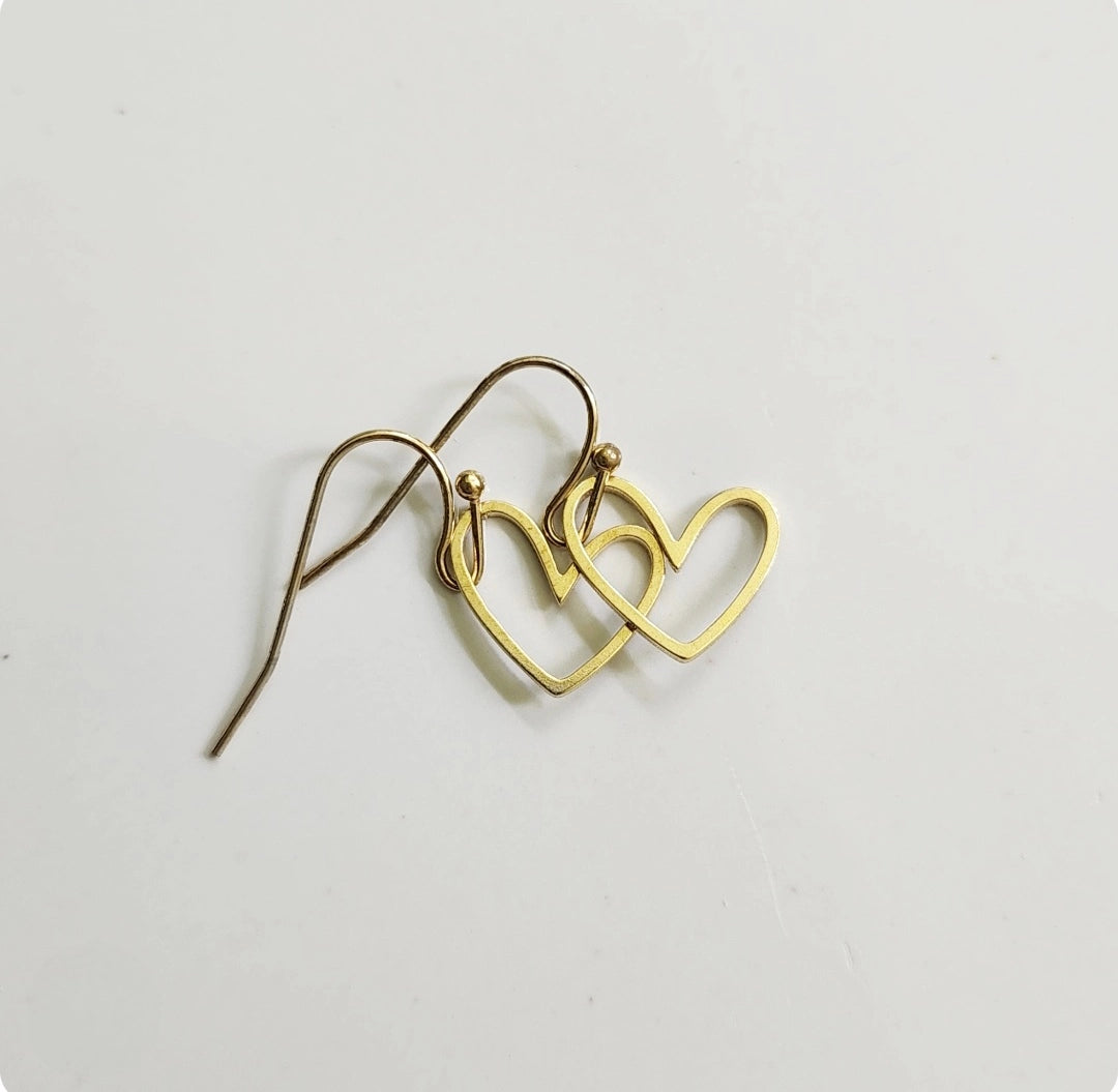 Sweet Brass Heart Mini Dangle Earrings, Love Jewelry
