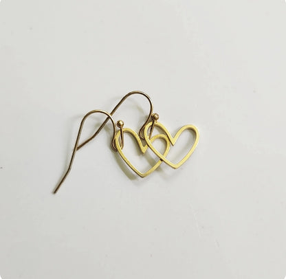 Sweet Brass Heart Mini Dangle Earrings, Love Jewelry