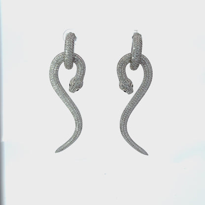 Anaconda Snake Drop Earrings Silver White
