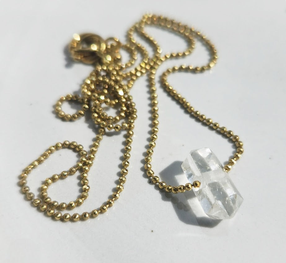 Mini Herkimer Diamond Quartz Beaded Focal Pendant Necklace