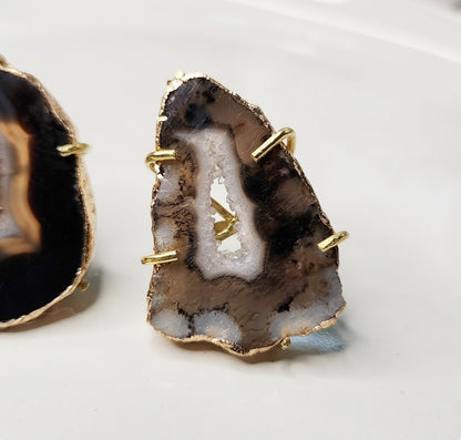 Gold Plated Geode/Agate Slice Solitaire Adjustable Rings