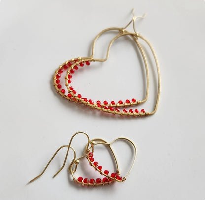 Bright Red Spinel Wrapped Heart Dangle Valentine's Earrings