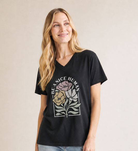 Be A Nice Human - Short Sleeve V-Neck Tee