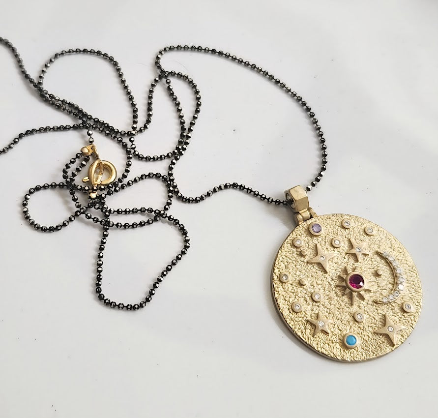 Stars and Moon Zodiac Charm, Cz & Purple Sapphire Necklaces