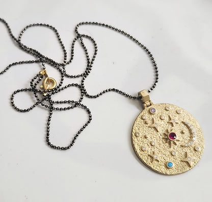 Stars and Moon Zodiac Charm, Cz & Purple Sapphire Necklaces