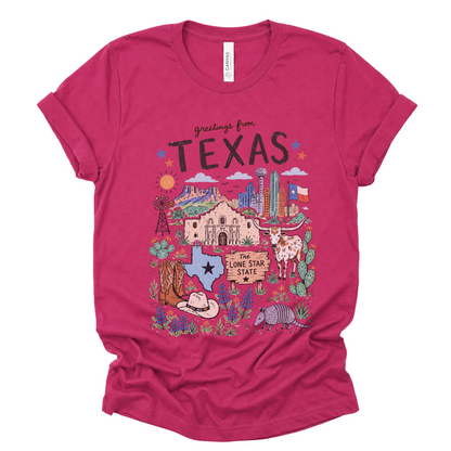 Greetings from Texas - Bella Canvas Super Soft Straight Cut T shirt