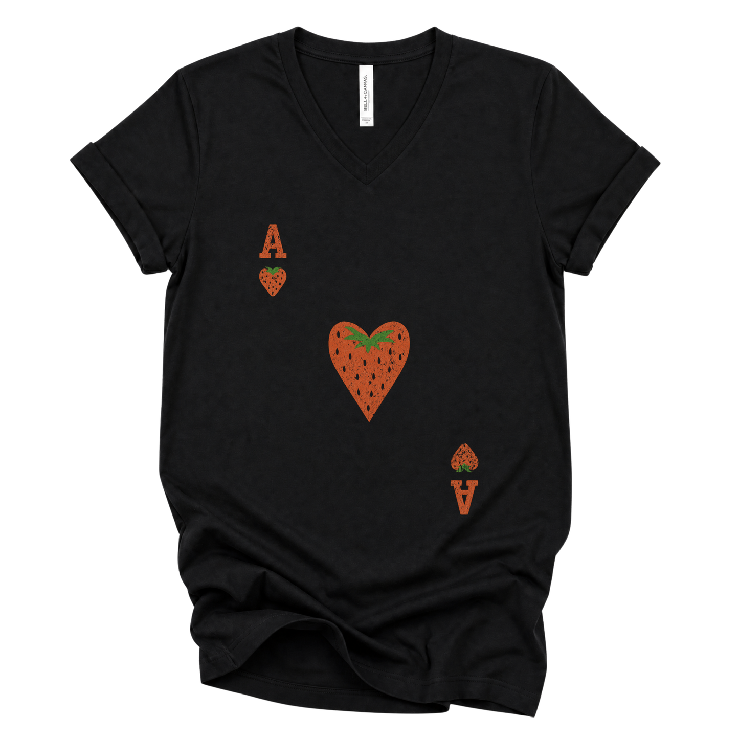 The Ace Of Strawberries, Vintage Distressed Print - Short Sleeve V-Neck Tee