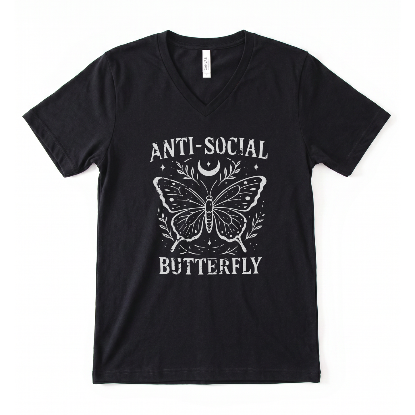 Anti - Social Butterfly - Short Sleeve V-Neck Tee