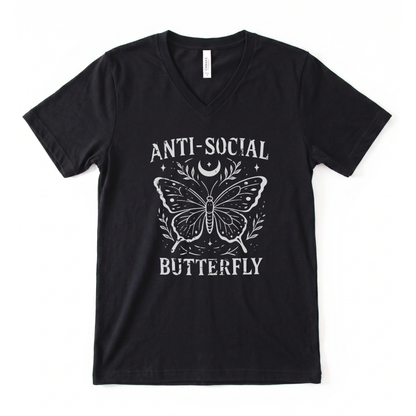 Anti - Social Butterfly - Short Sleeve V-Neck Tee