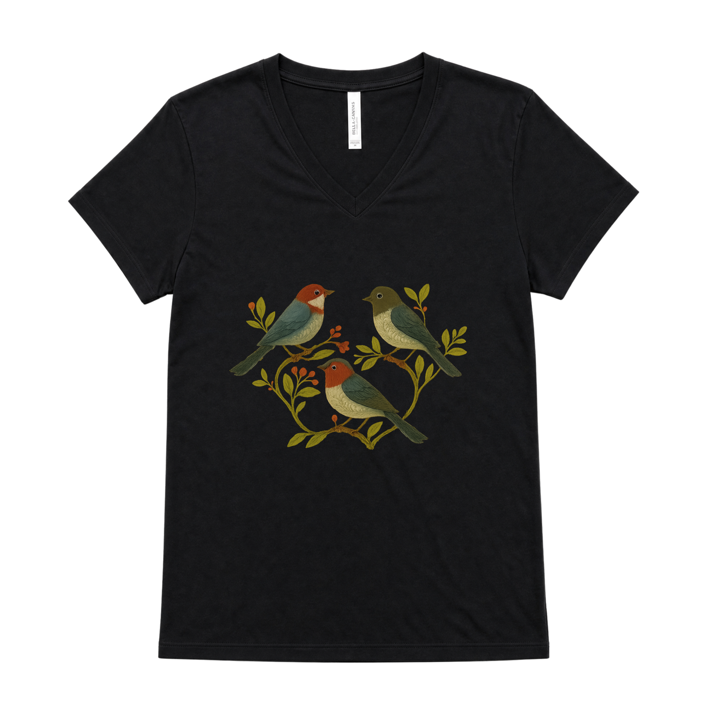 Folk Aviary  - Short Sleeve V-Neck Tee