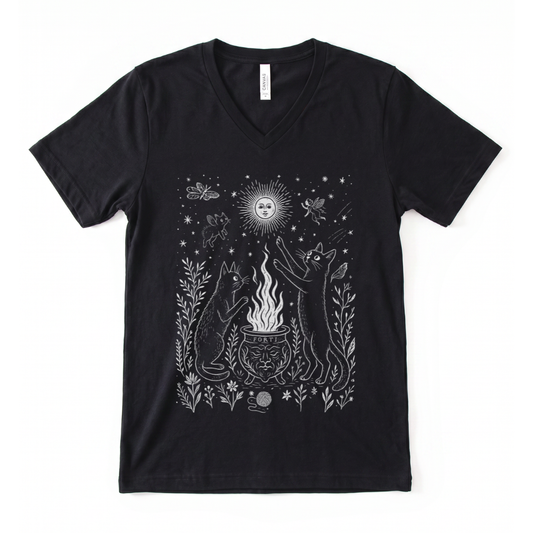 Midnight Meowgic - Short Sleeve V Neck