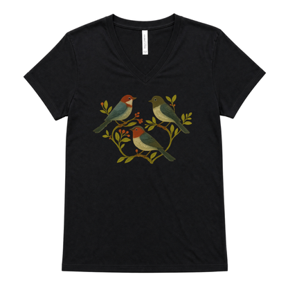 Folk Aviary  - Short Sleeve V-Neck Tee