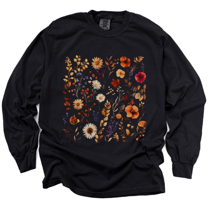 Autumn Boho Floral Print - Comfort Colors Premium Long Sleeve T Shirt