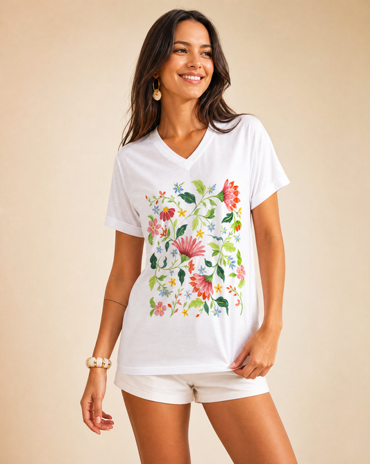 Botanical Bliss - Short Sleeve V-Neck Tee
