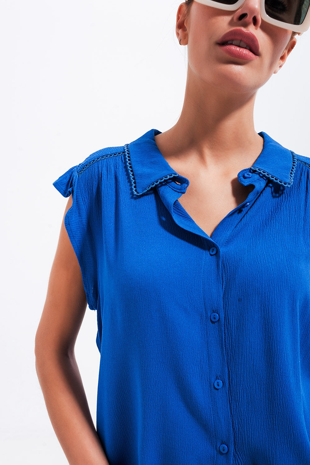 Blouse With Frill Sleeve in Blue