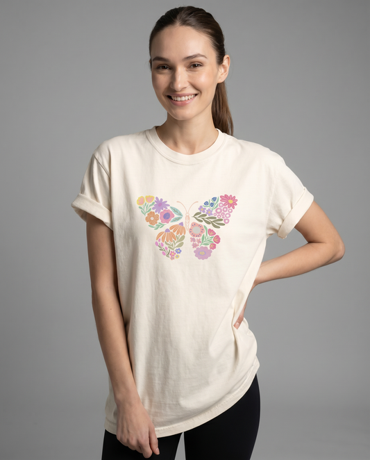 Boho Floral Butterfly -  Comfort Colors Relaxed Fit Premium T Shirt