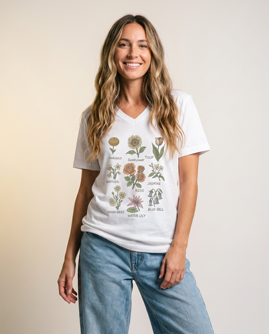 Botanical Sketch - Short Sleeve V-Neck Tee