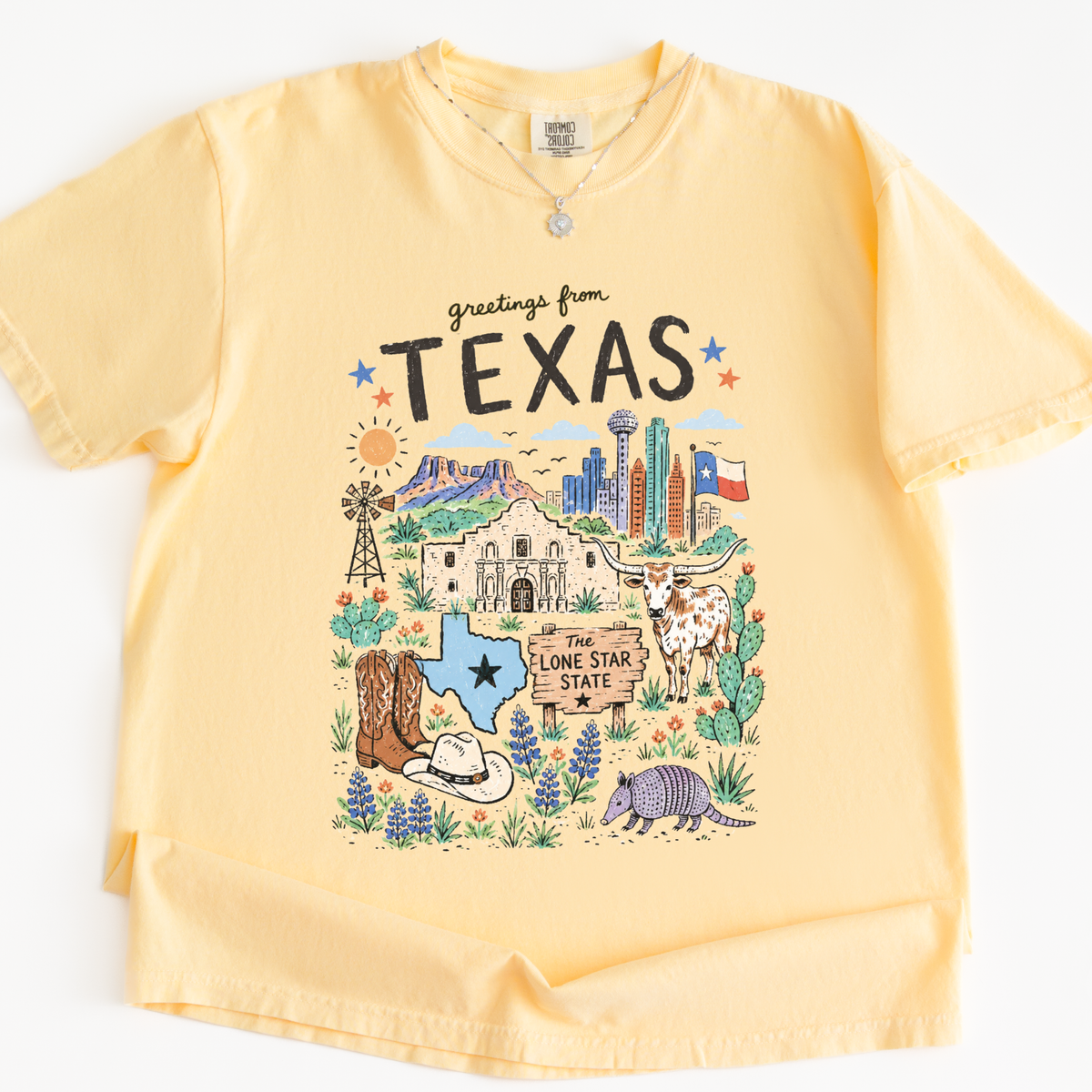 Greetings From Texas - Comfort Colors Relaxed Fit Premium T Shirt