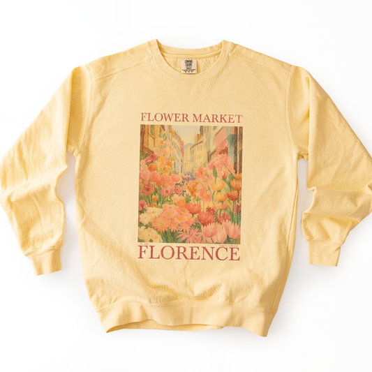 Flower Market, Vintage Distressed Poster - Comfort Colors Premium Heavyweight Sweatshirt