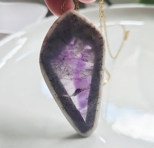 Phantom Amethyst Amulet & Brass Pendant Necklace
