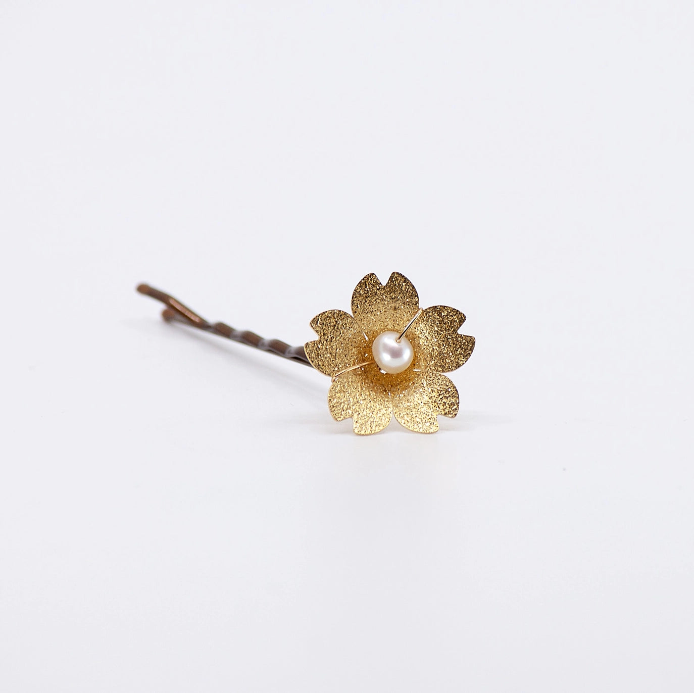 Brass Flower and Mother of Pearl, Pearl, Moonstone Hairpins