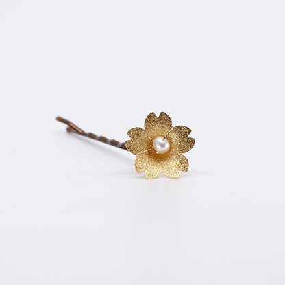 Brass Flower and Mother of Pearl, Pearl, Moonstone Hairpins