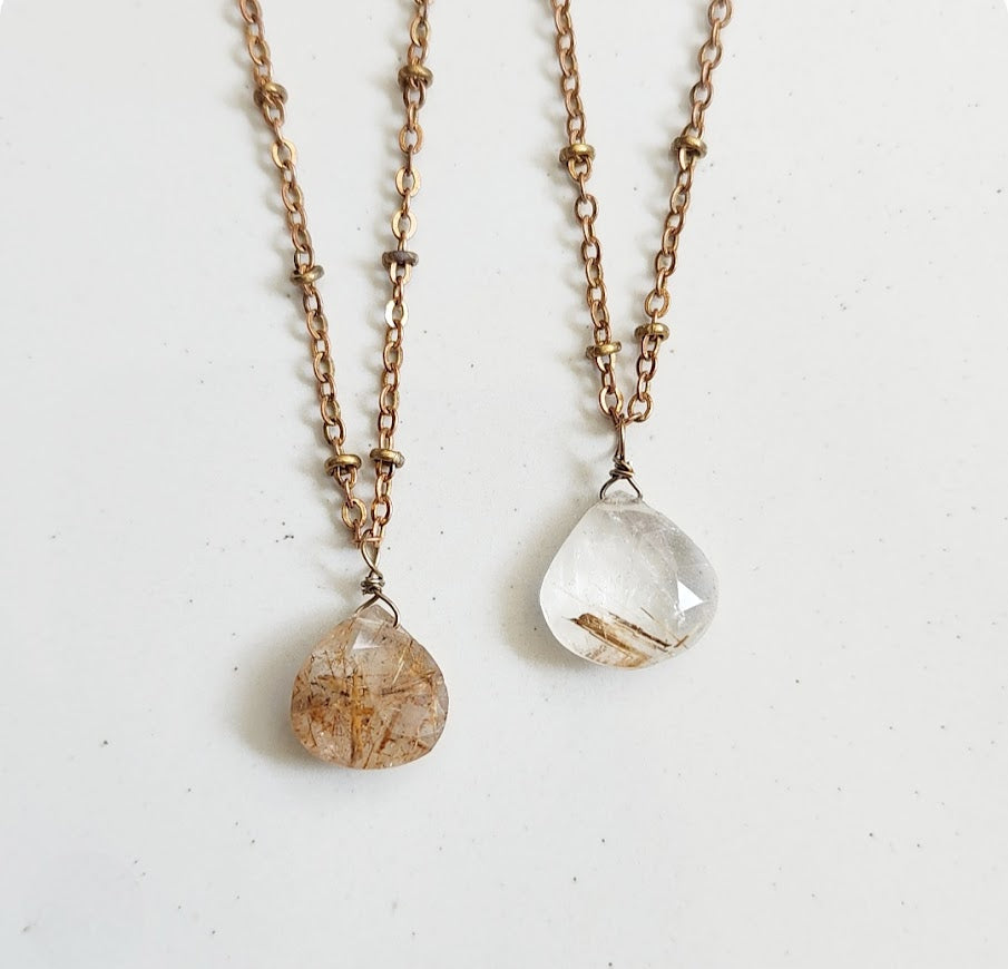 Natural Rutile Quartz with Satellite Chain Pendant Necklaces