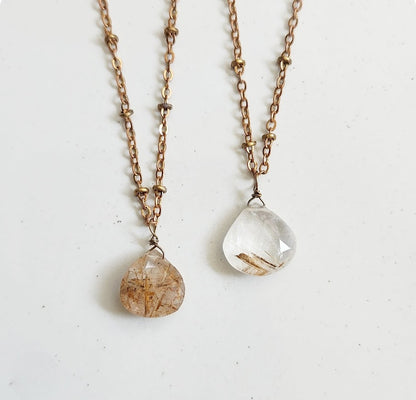 Natural Rutile Quartz with Satellite Chain Pendant Necklaces