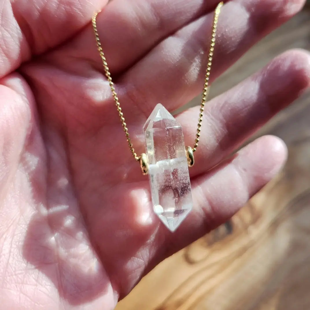 Beaded Herkimer Diamond and Lepidocrocite Brass Necklaces