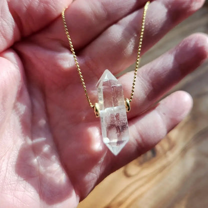 Beaded Herkimer Diamond and Lepidocrocite Brass Necklaces