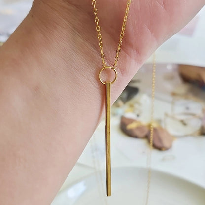 Brass Bar Long Dangle & Post Earrings and Pendant Necklace