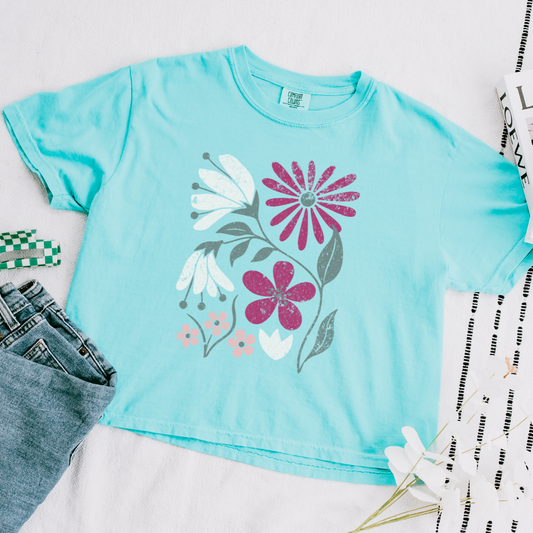 Vintage Distressed Field of Bloom Floral - Comfort Colors Boxy Cropped Tee