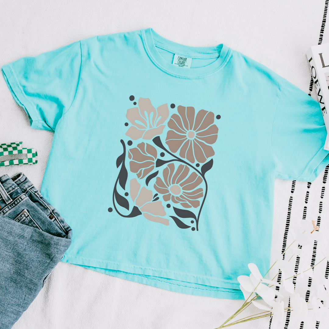 Abstract Floral - Comfort Colors Boxy Cropped Tee