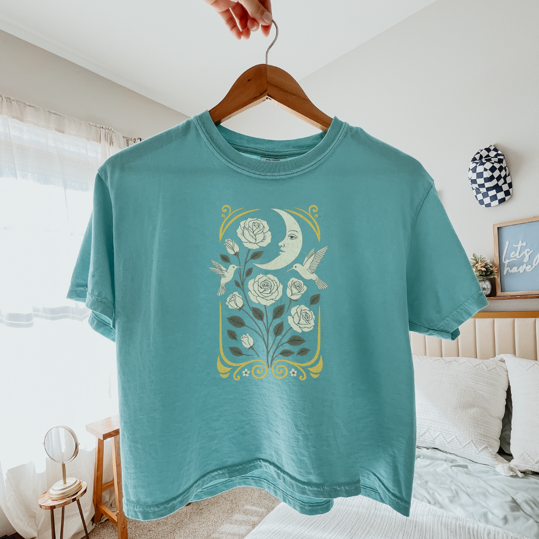 Moonlight Floral - Comfort Colors Boxy Cropped Tee