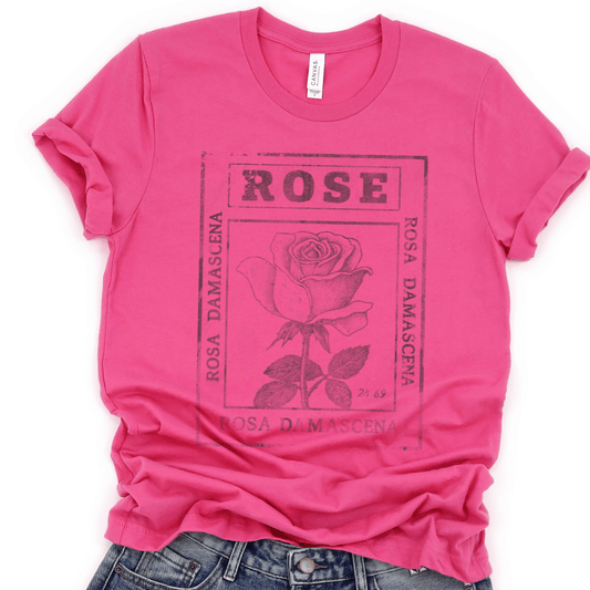 Rosa Damascena, Vintage Faded Print - Bella Canvas Super Soft T Shirt