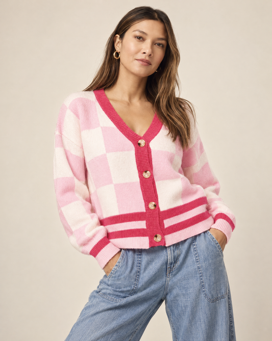 Checkered Knit Cardigan