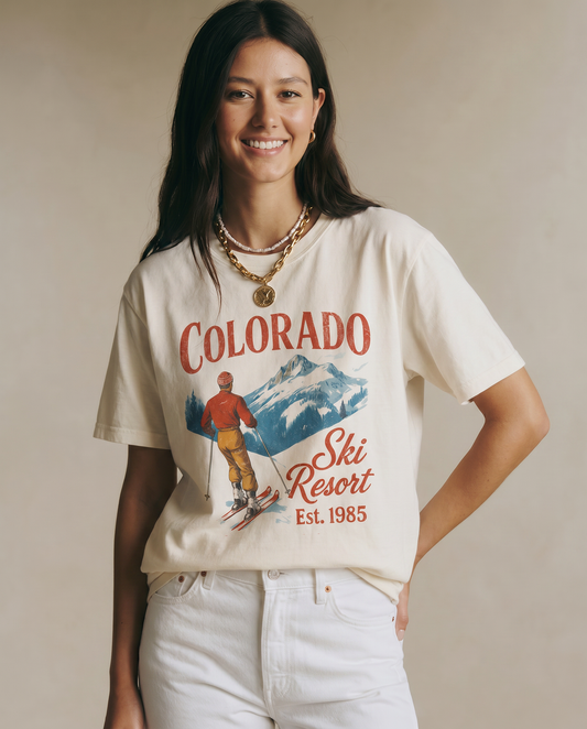 Colorado Ski Resort, Vintage Patina Print - Comfort Colors Relaxed Fit Premium T Shirt