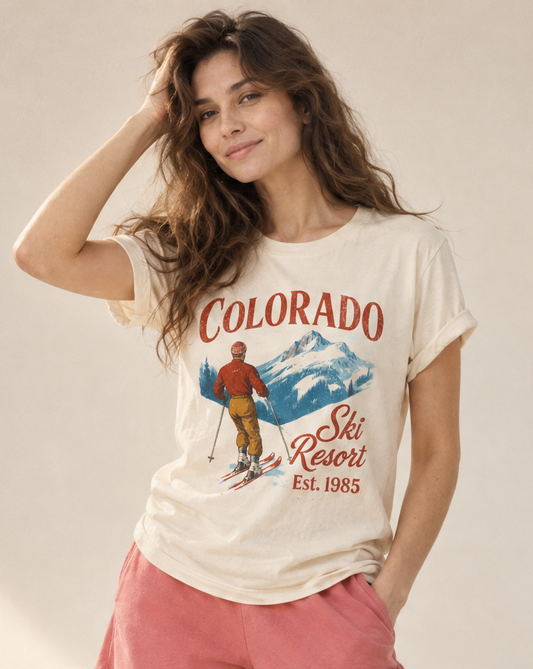 Colorado Ski Resort, Vintage Patina Print - Bella Canvas Super Soft Straight Cut T shirt