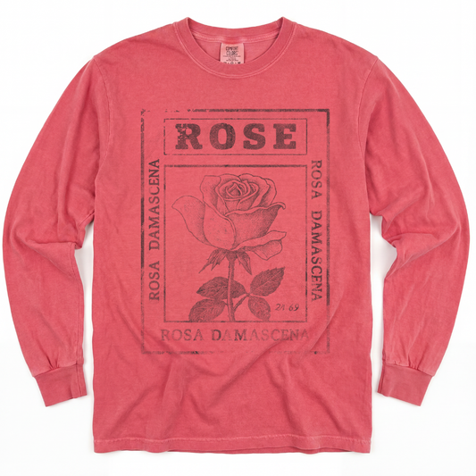 Rosa Damascena, Vintage Faded Print - Comfort Colors Premium Long Sleeve T Shirt