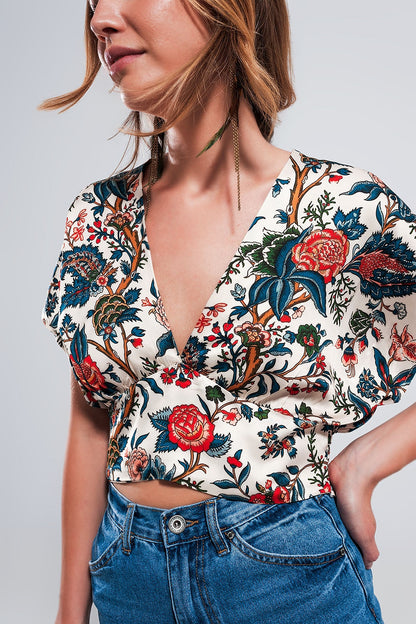 Crop Top With Beige Paisley Print