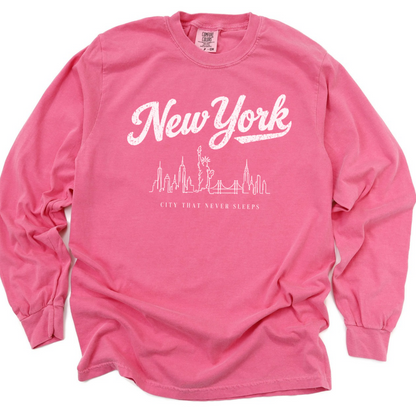 New York Skyline Doodle - Comfort Colors Long Sleeve Premium T Shirt
